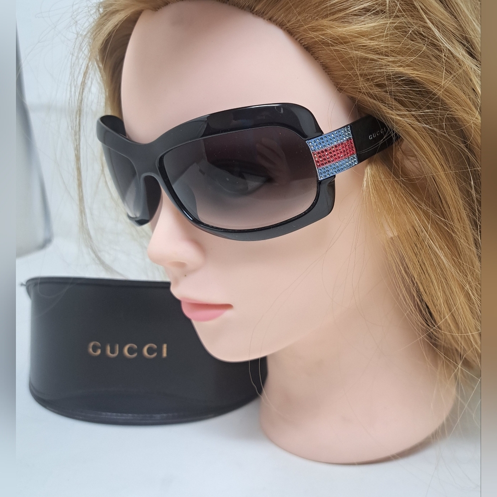 Gucci Women's Sunglasses Wrap Shield Crystal Web Vintage Y2K GG 2901/S 63-16-110